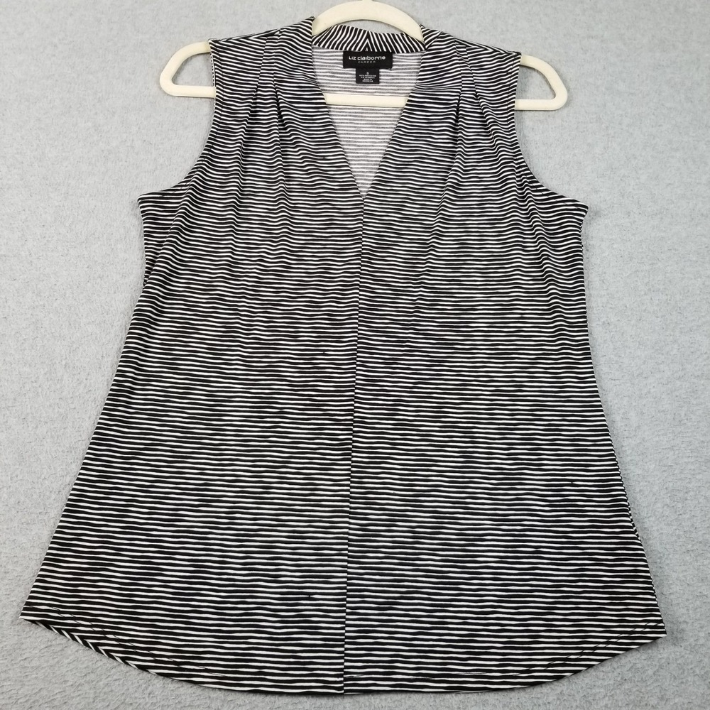Liz Claiborne Top Women's Small S Black White Striped Sleeveless Career Blouse